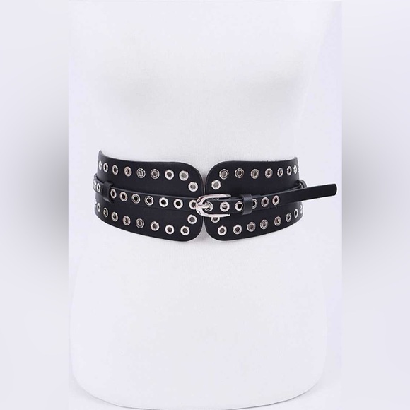 Black Grommet Vegan Leather Statement Belt main image 8